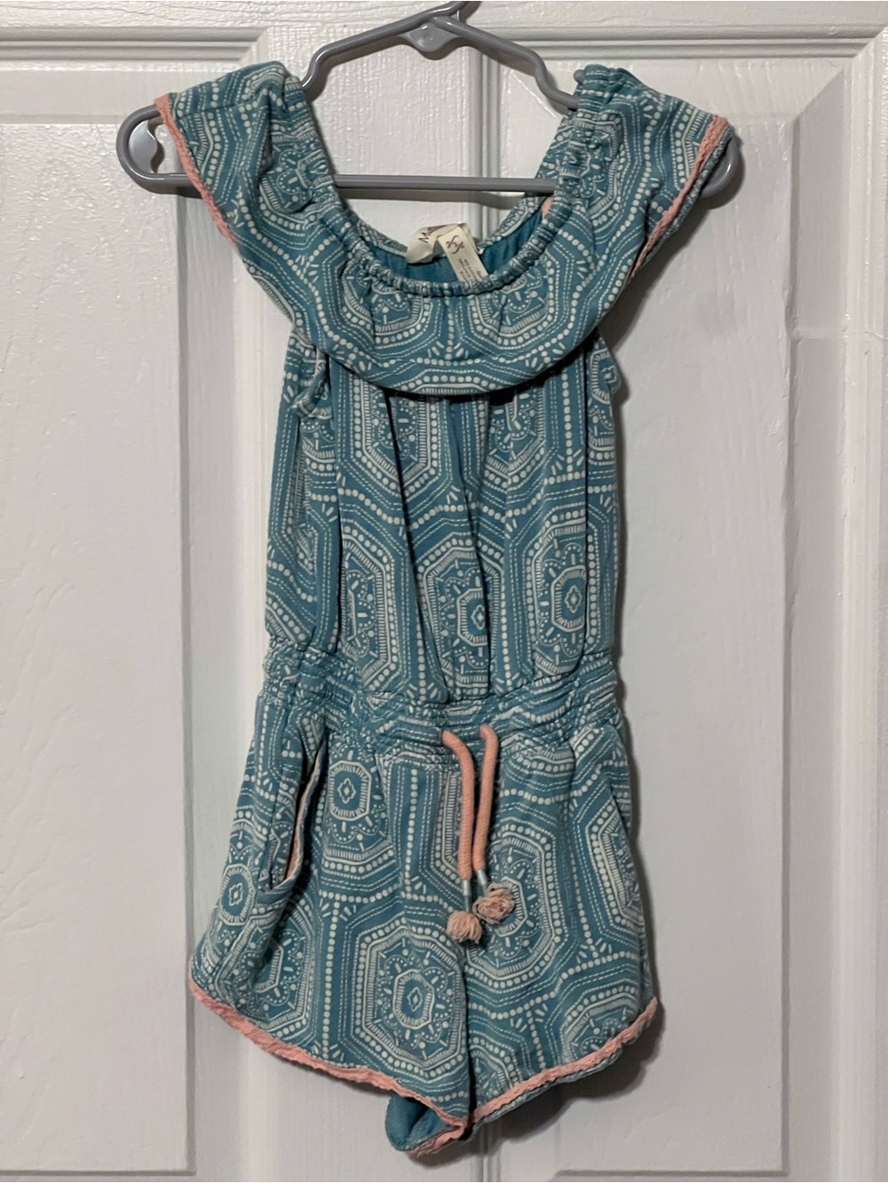 Matilda Jane Girls Size 2 Teal Geometric Ruffle Romper Boho